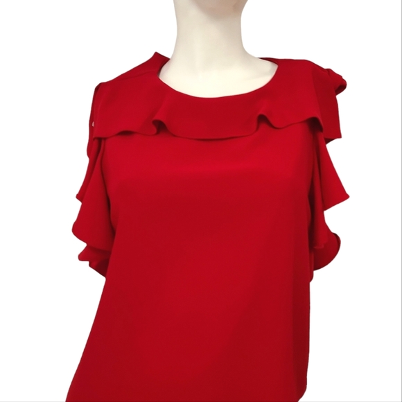 Amanda Uprichard Red Ruffle Sleeve Bouse size Small - Picture 5 of 11